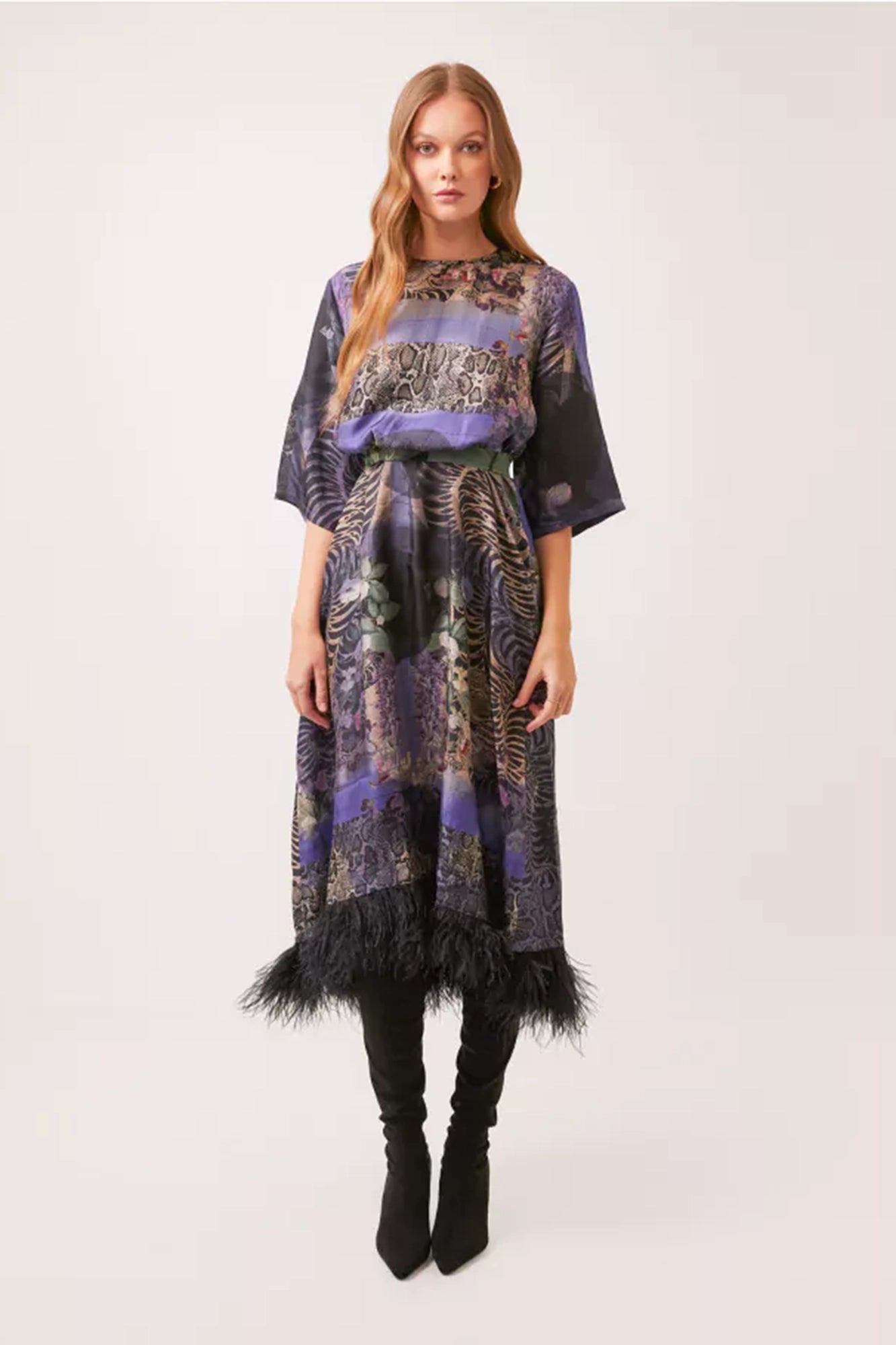 Savannah Midnight Twill Silk Feather Dress