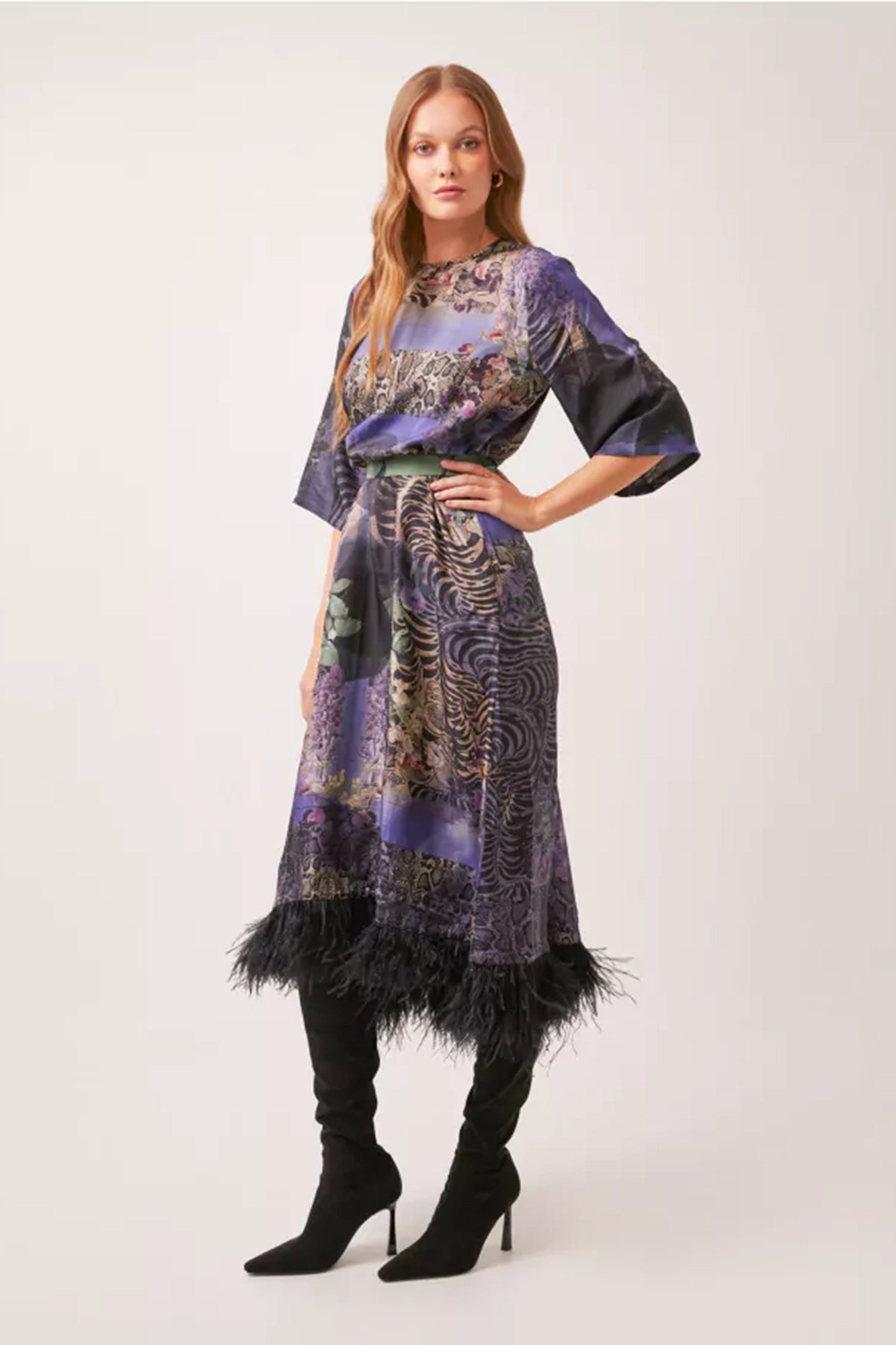 Savannah Midnight Twill Silk Feather Dress