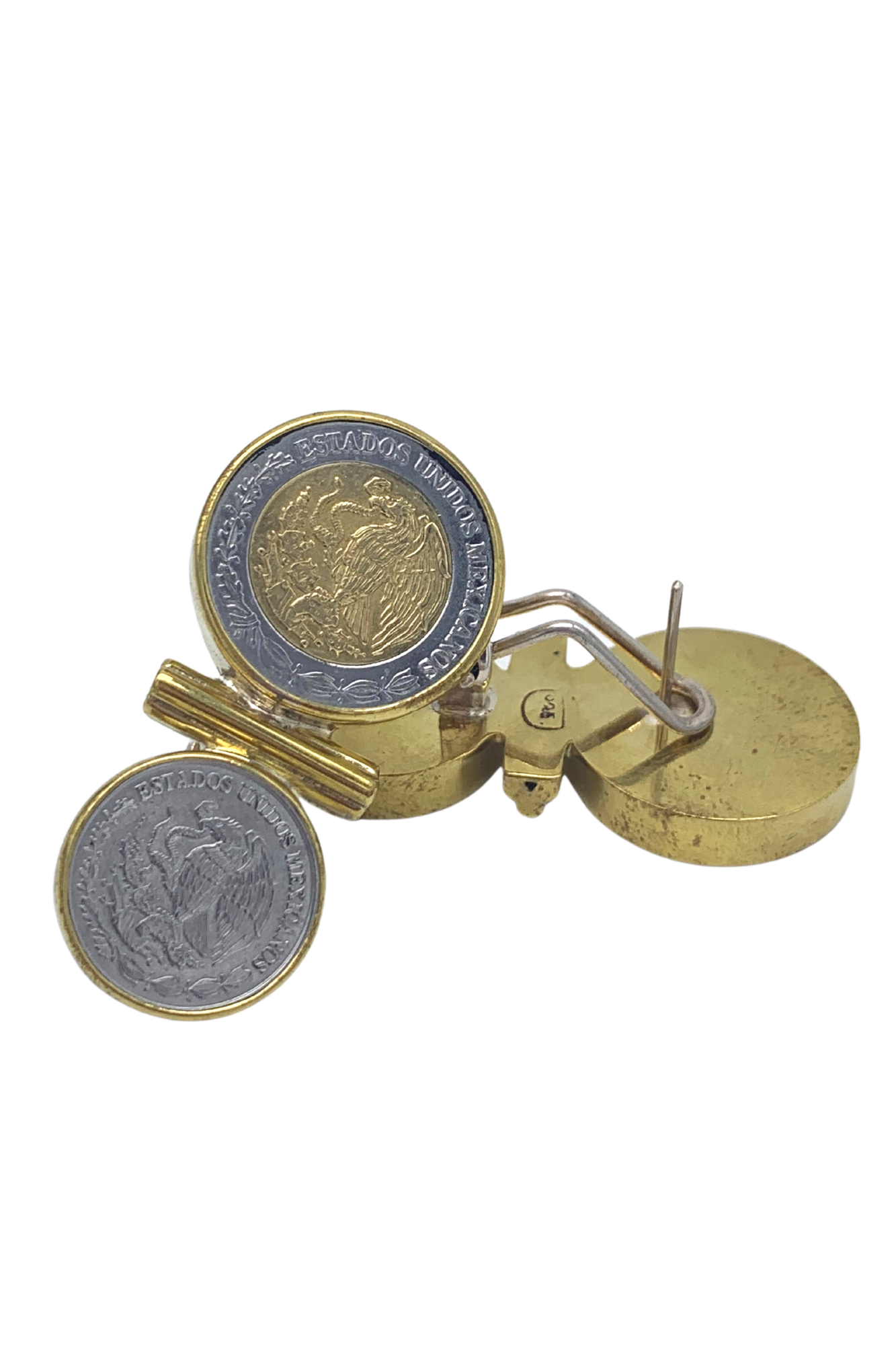 Double Mexican Coins Brass Earrings