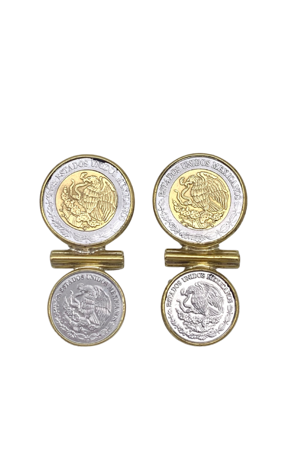 Double Mexican Coins Brass Earrings